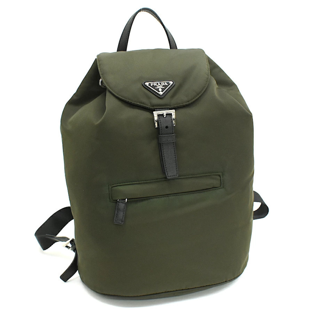 Prada Backpack Rucksack Khaki Green Triangle Plate